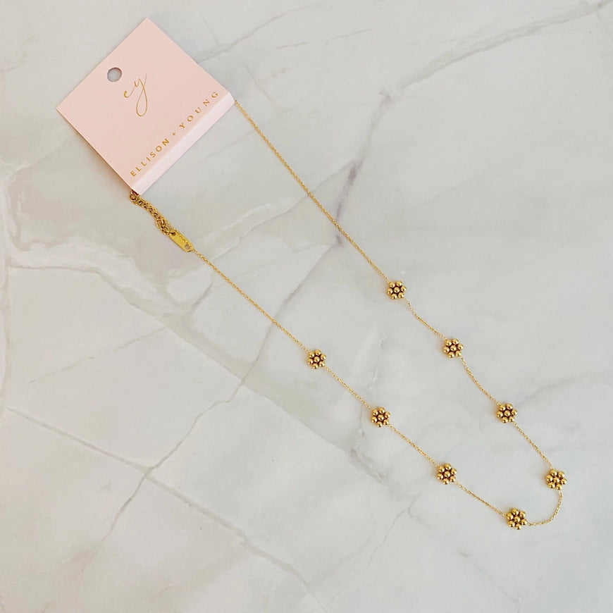 Dainty Golden Bead Flower Necklace