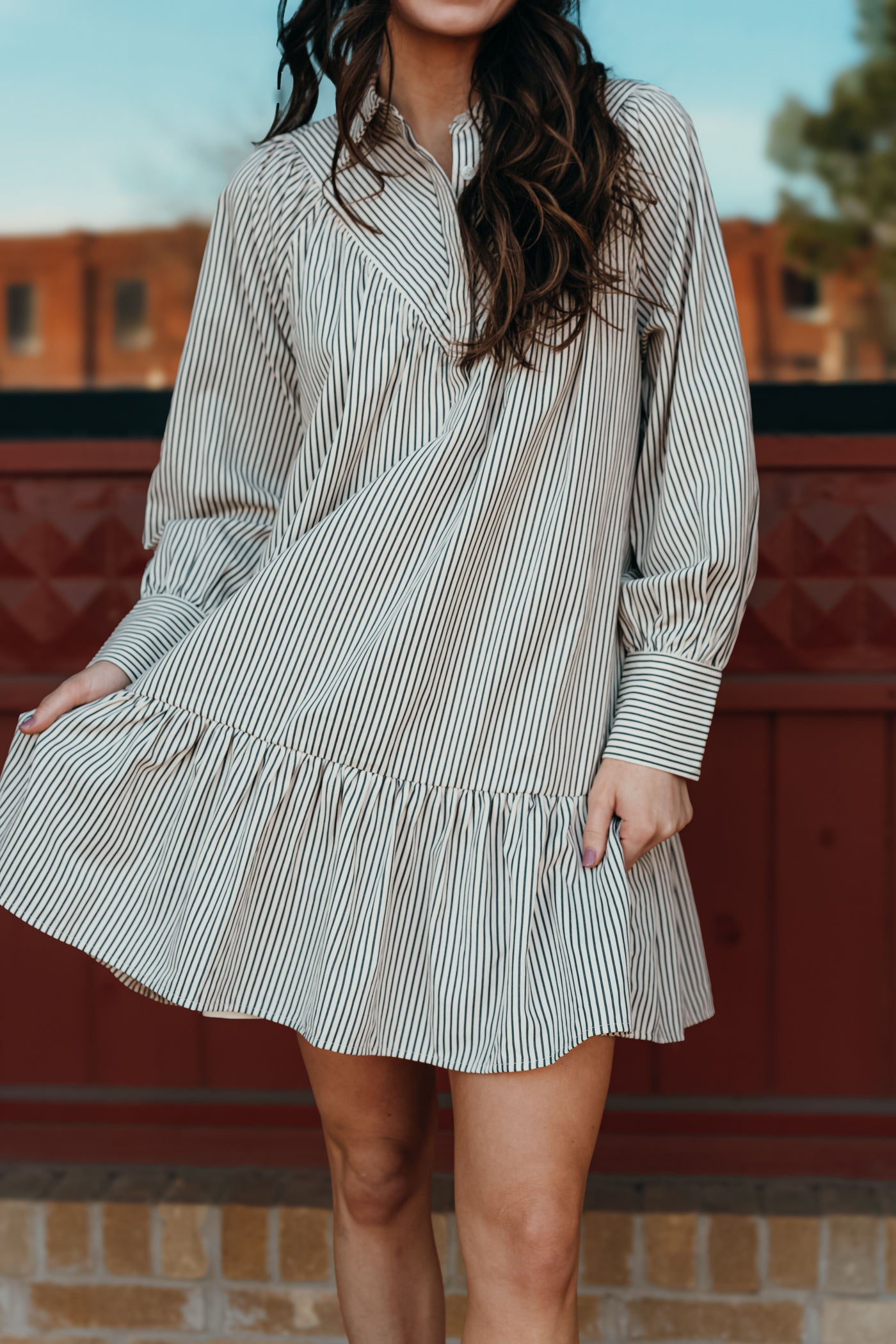 Charcoal Striped Long Sleeve Mini Dress D25128