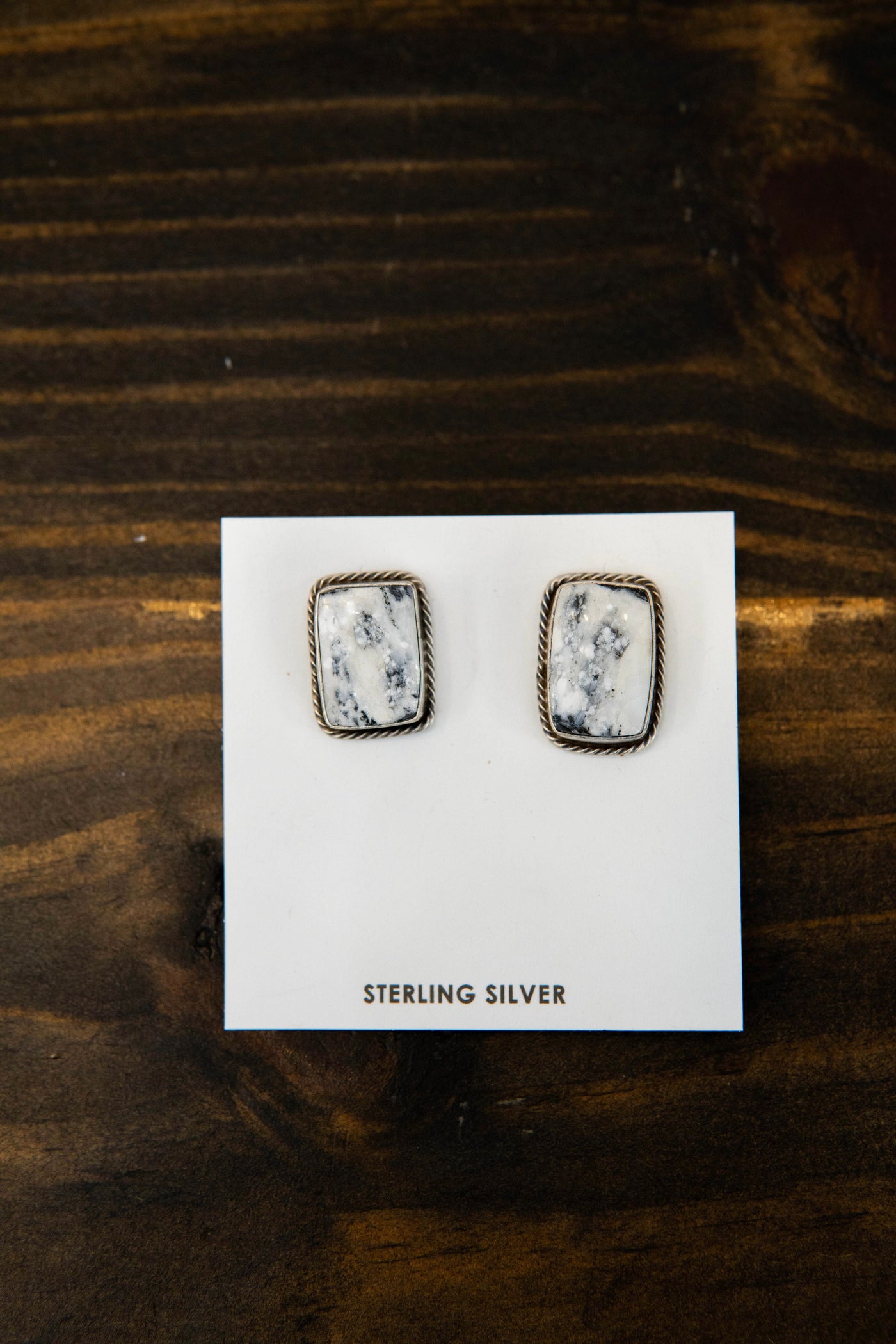 White Buffalo Rectangle Studs