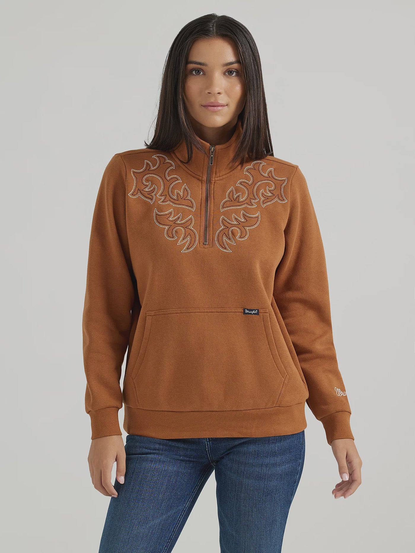 Wrangler Western Stitch Quarter Zip Sweatshirt Brown 112356689