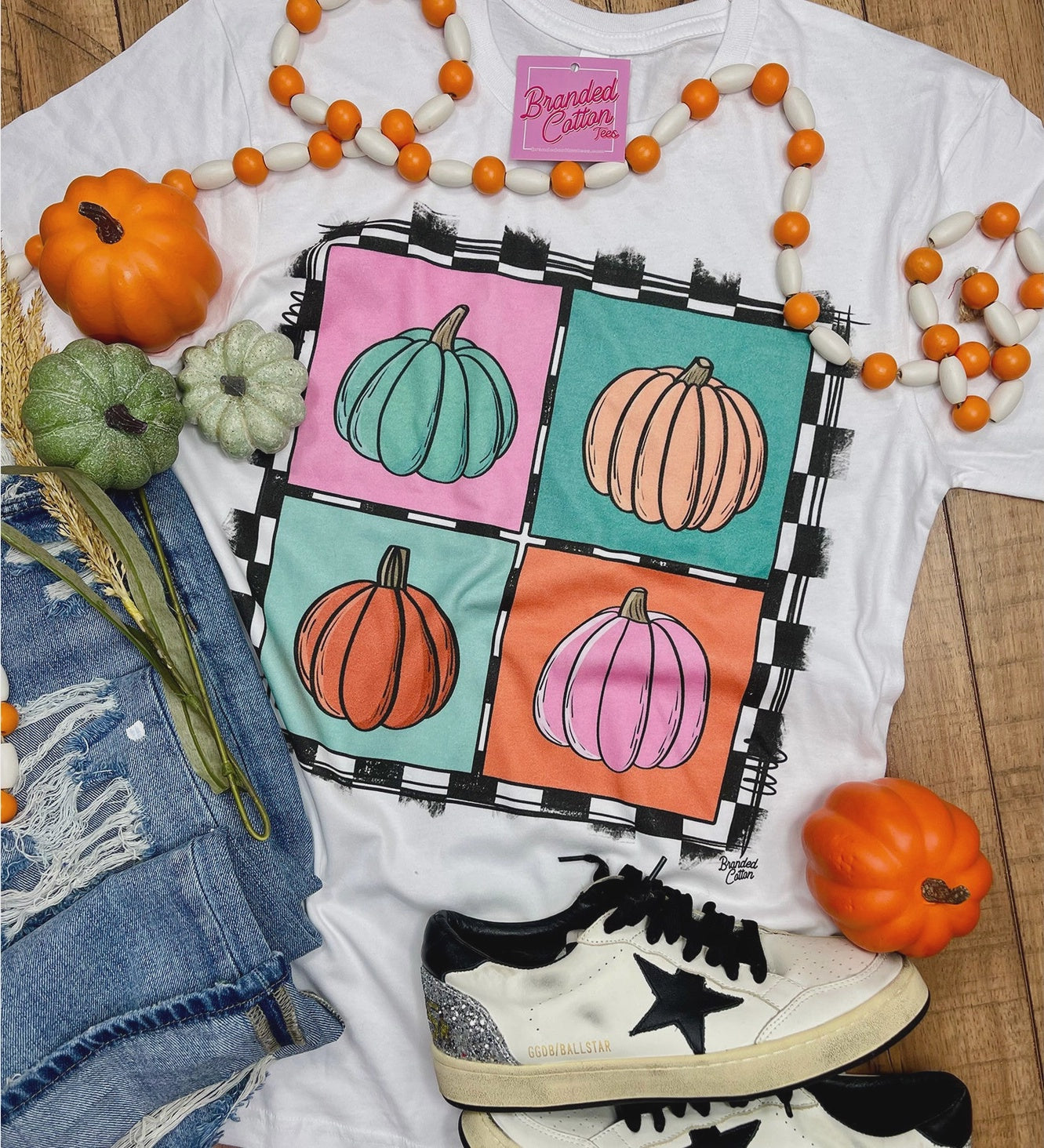 Checkered Square Pumpkins Tee