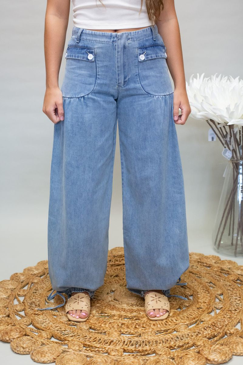 PK9243 Denim Wide Leg Pants