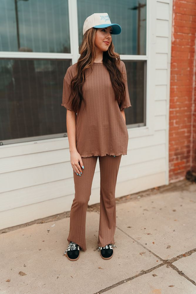 Chestnut Ribbed Knit Top and Pant Set WL24-8803