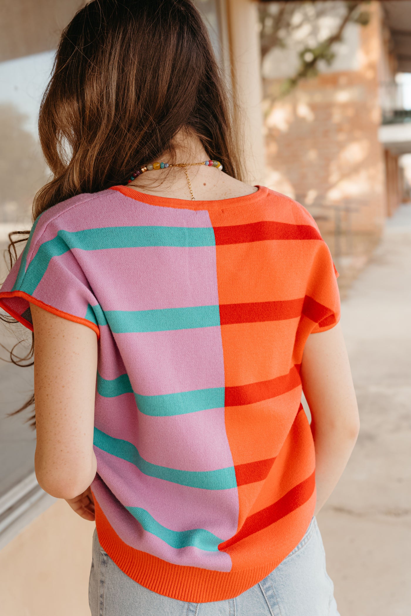 Hannah Coral Lilac Stripe Sweater