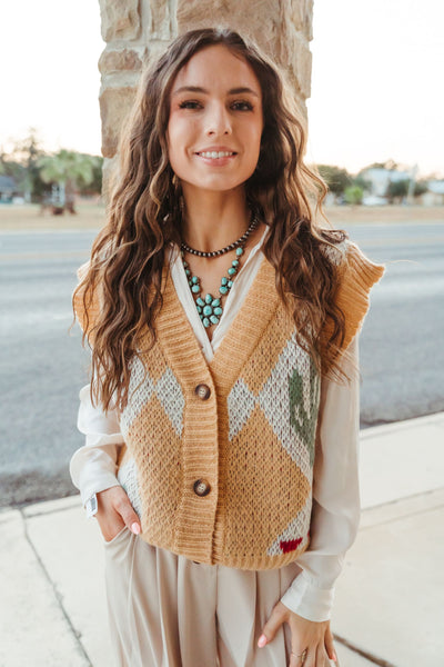 Butter Cactus Garden Button-Up VEST BRW2285-2