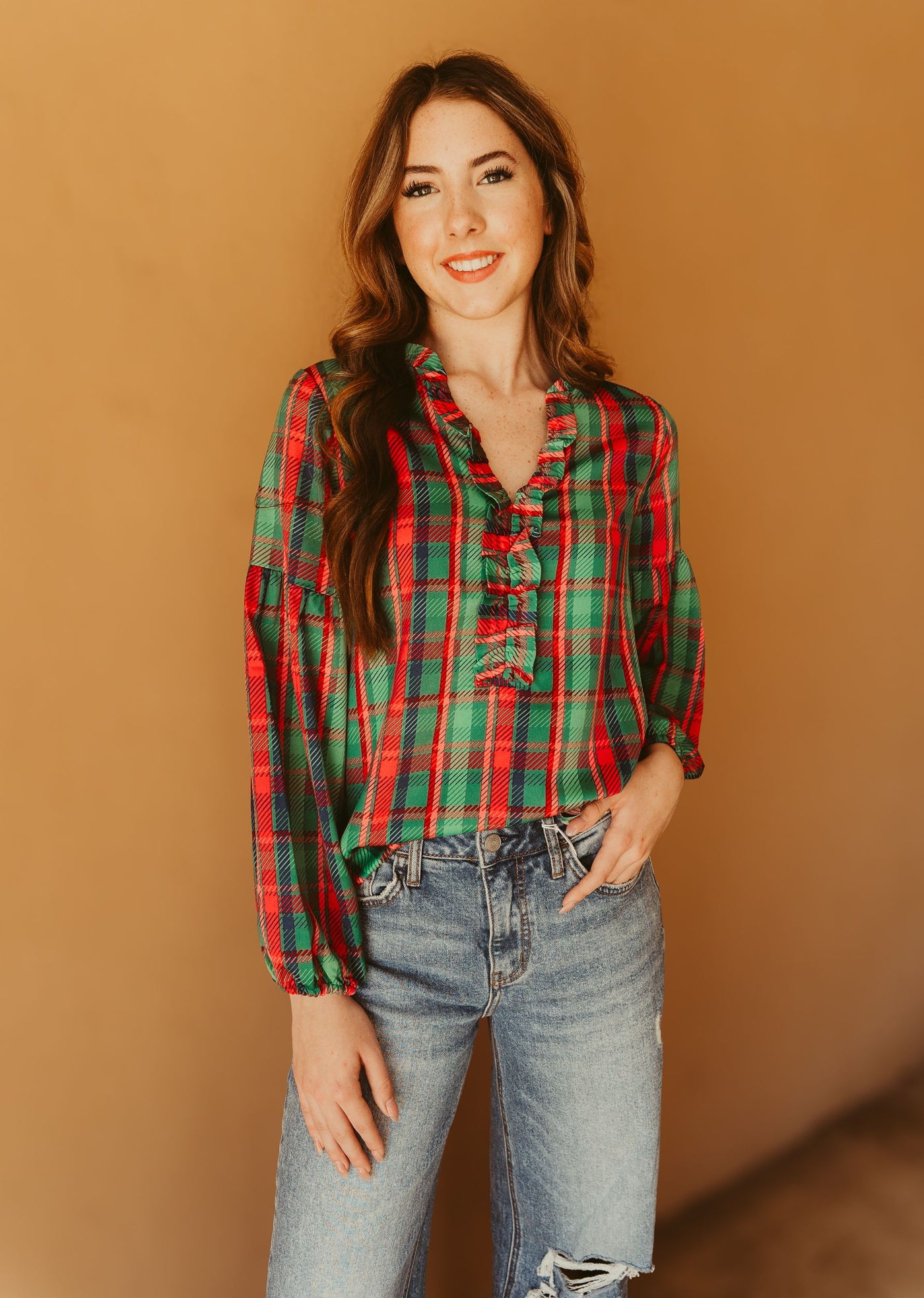 Lexi Top Plaid About You Green