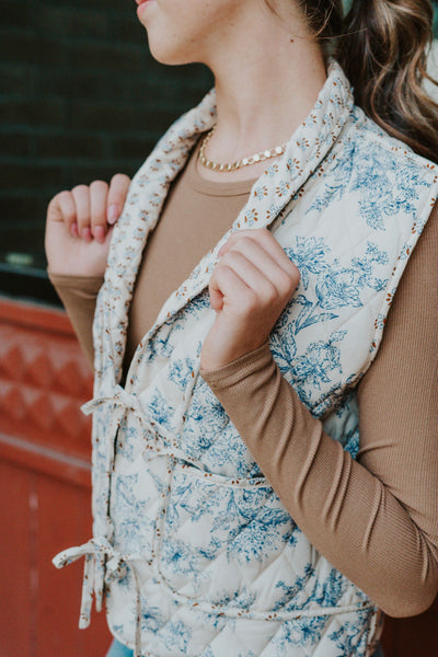 Blue Floral Quilted Vest J24144