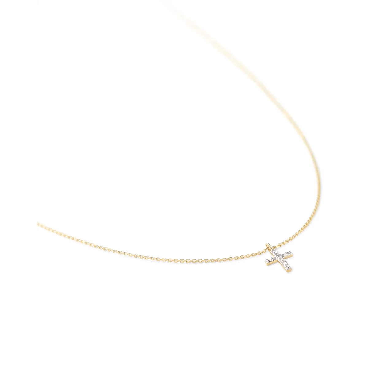 KS 14K White Diamond Cross Necklace