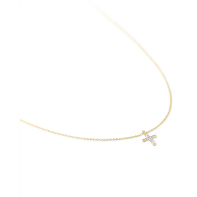 KS 14K White Diamond Cross Necklace