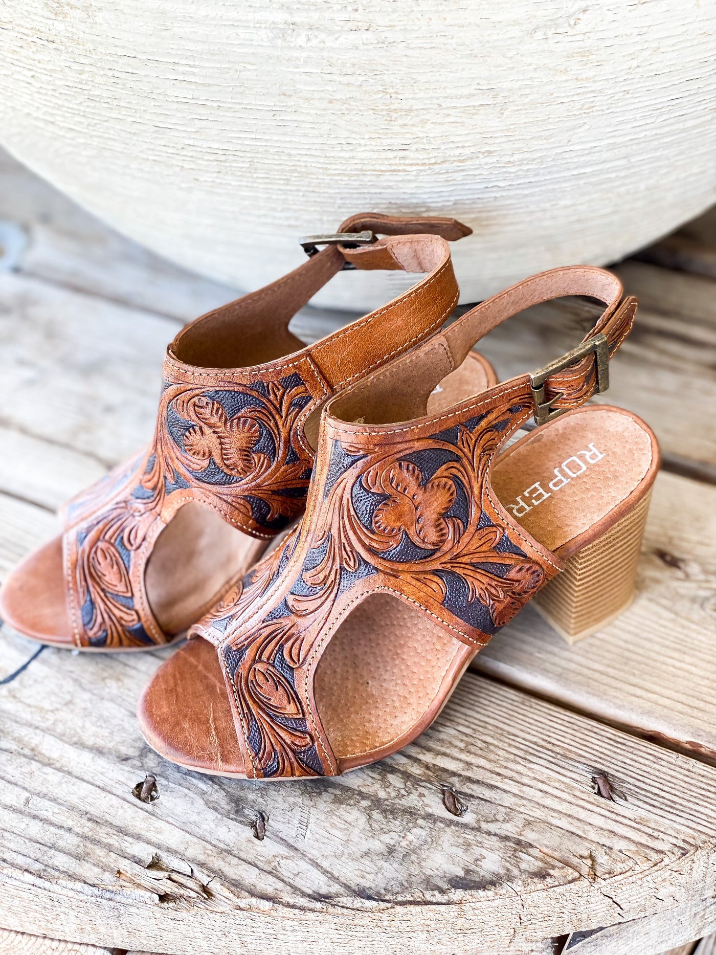 Roper Miki II Leather Tooled Wedge