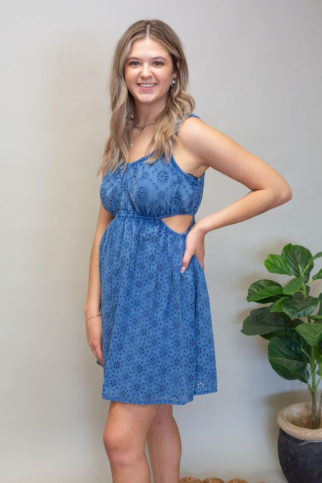 Rock & Roll Blue Eyelet Dress