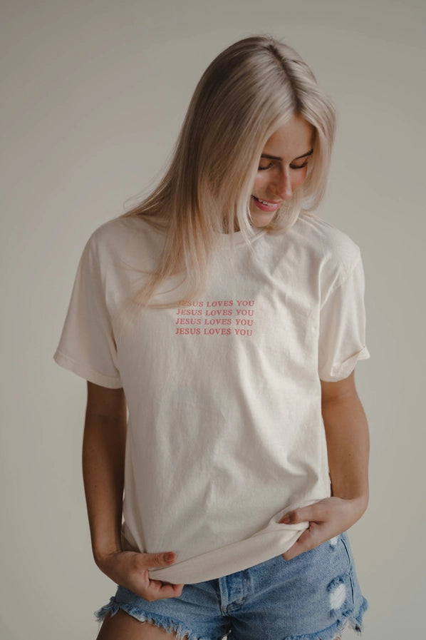 Jesus Loves you Cream/Pink Tee