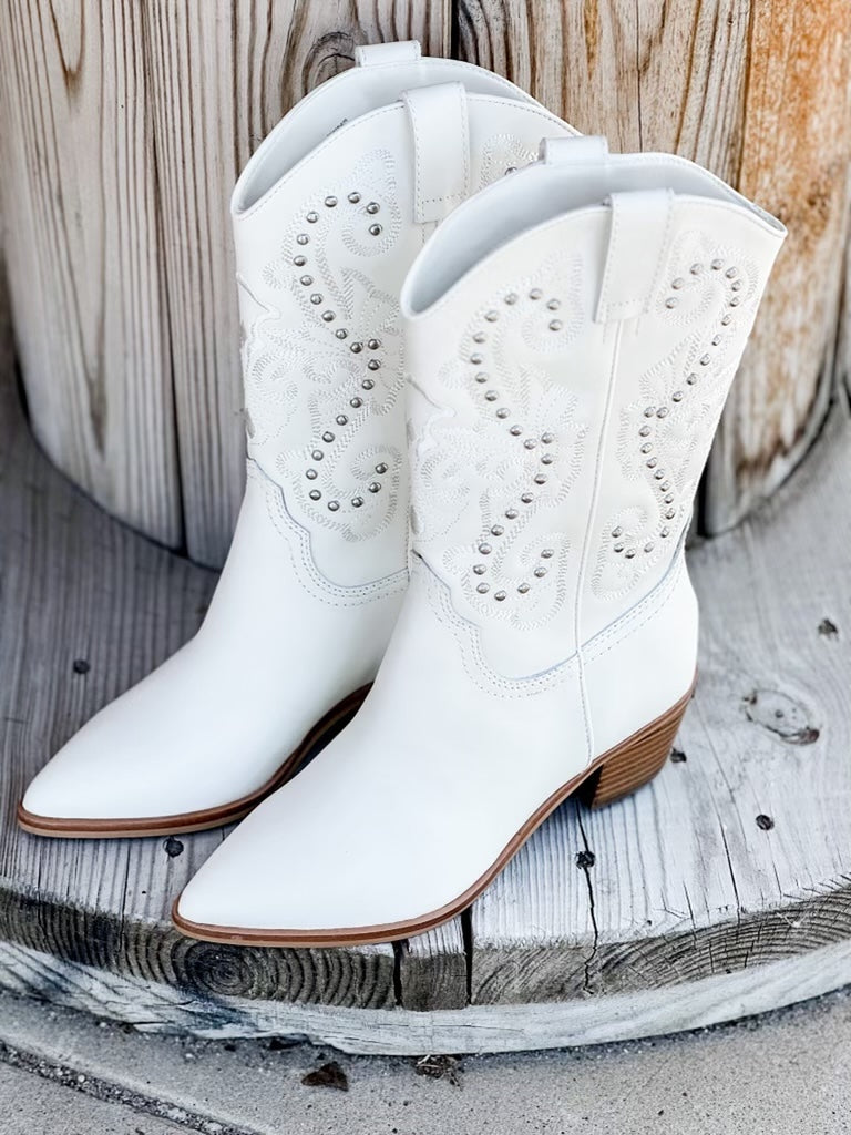 Dolce Vita Sula Off White Stud Cowboy Boot