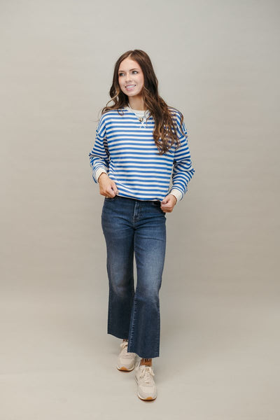 Blue/Cream Striped Crewneck Pullover WL24-9031