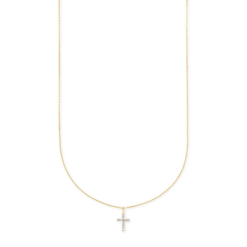 KS 14K White Diamond Cross Necklace