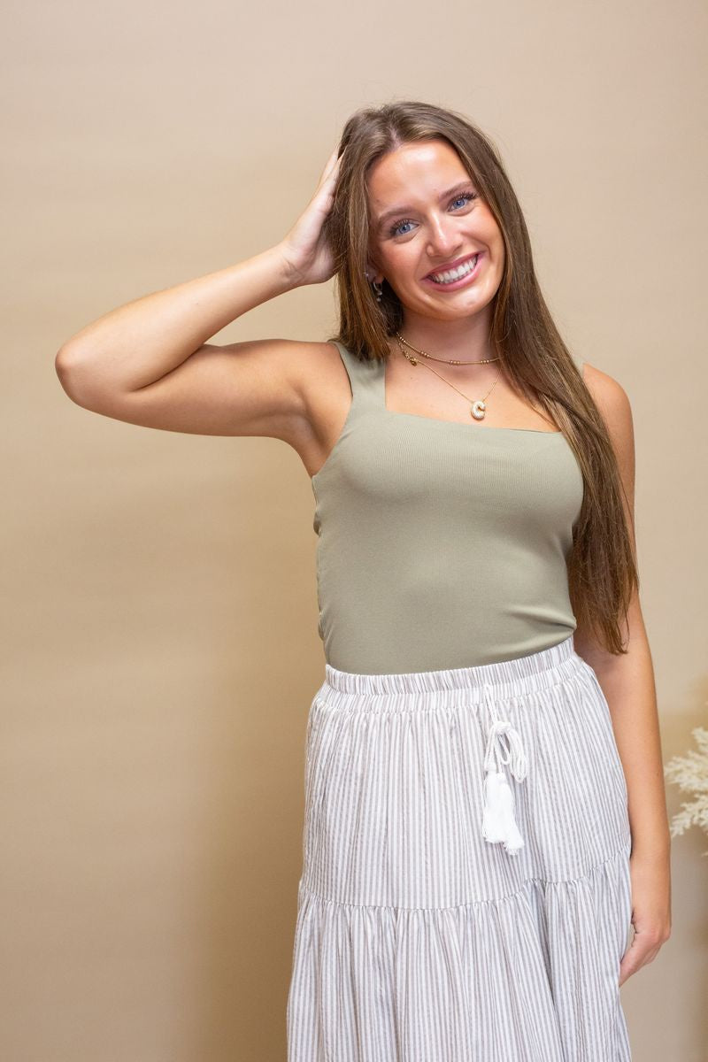 Sage Ribbed Square Neck Tank