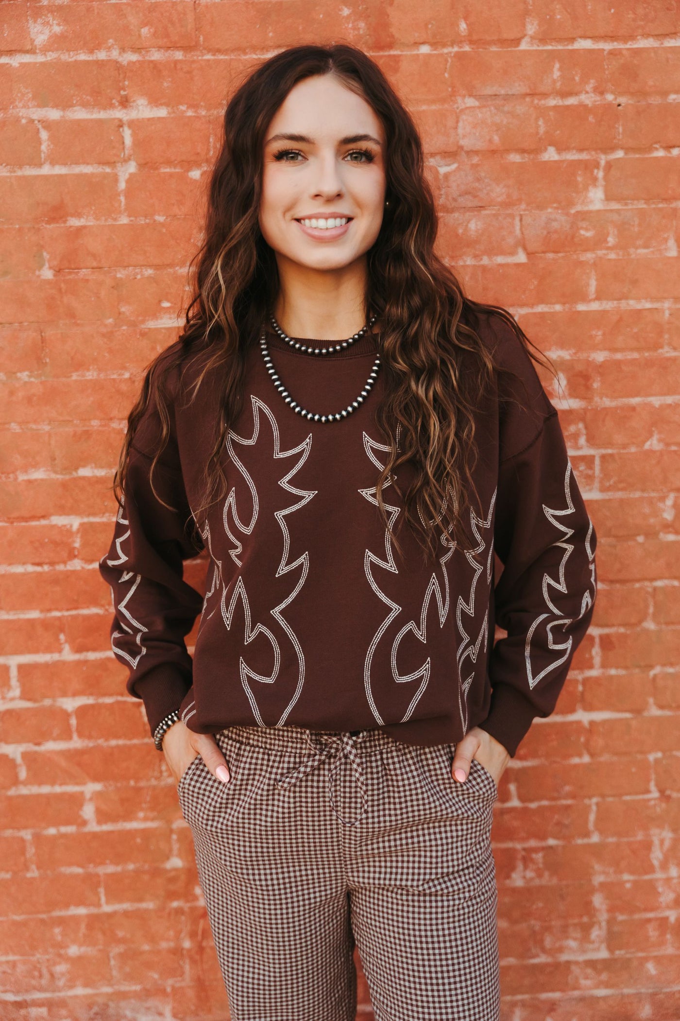 Brown Western Boots Stitch Sweatshirt 36319T