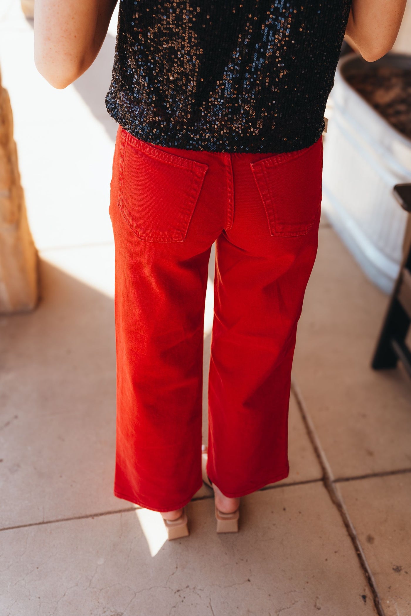 Vintage Red Wide Leg Denim Pants BP453J-VRED