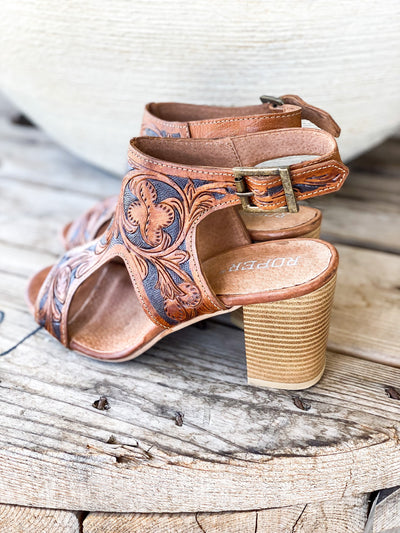 Roper Miki II Leather Tooled Wedge