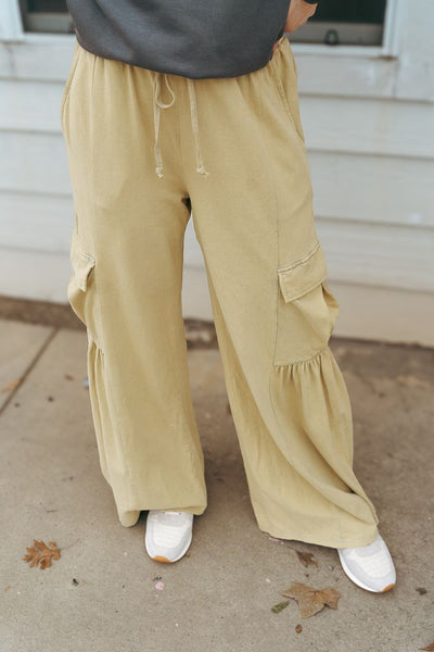 Cool Matcha Super Soft Knit Wide Leg Cargo Pants EP1111