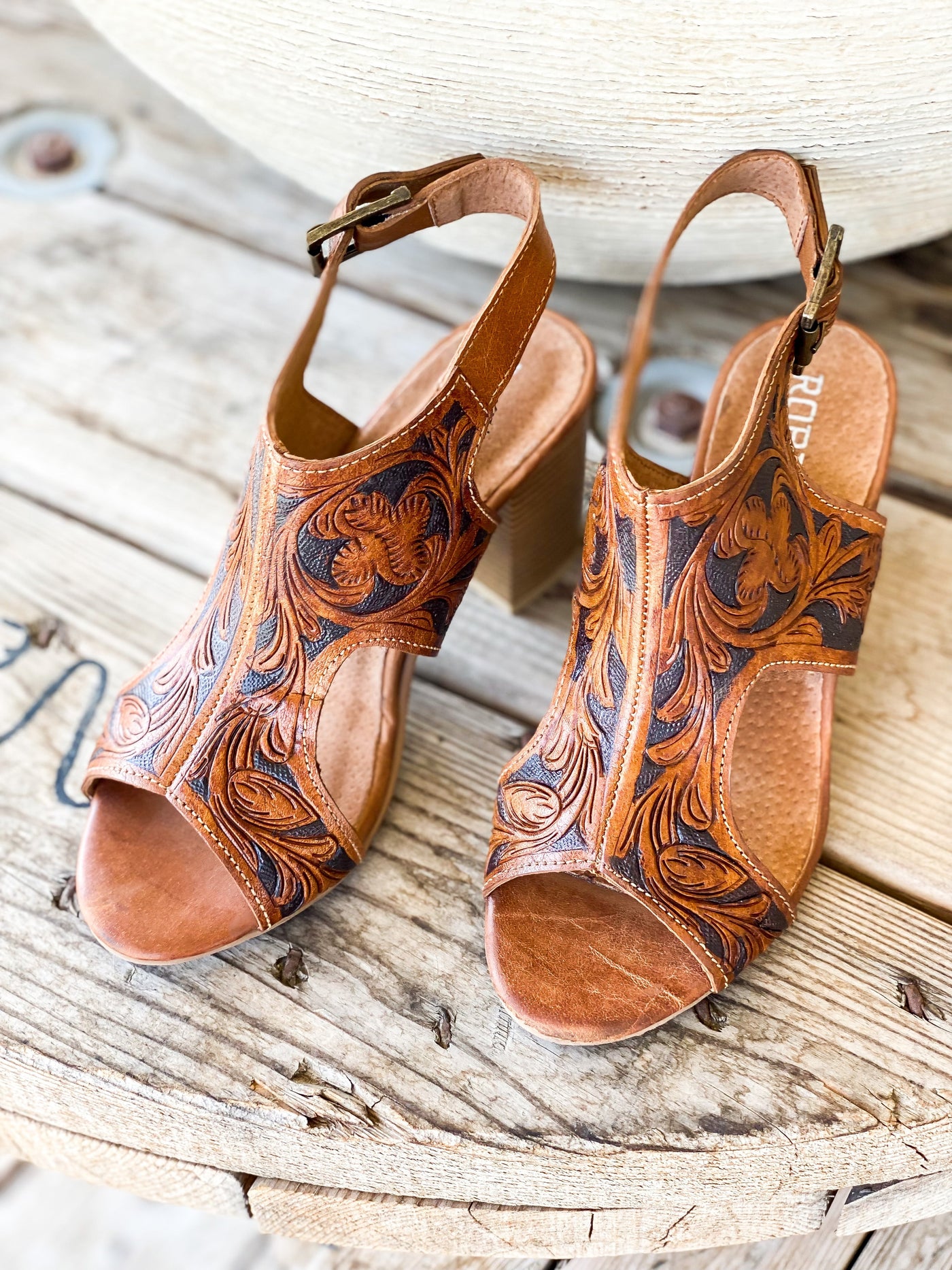 Roper Miki II Leather Tooled Wedge