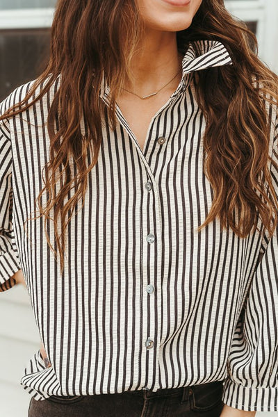 Black Striped 3/4 Sleeve Top T24501