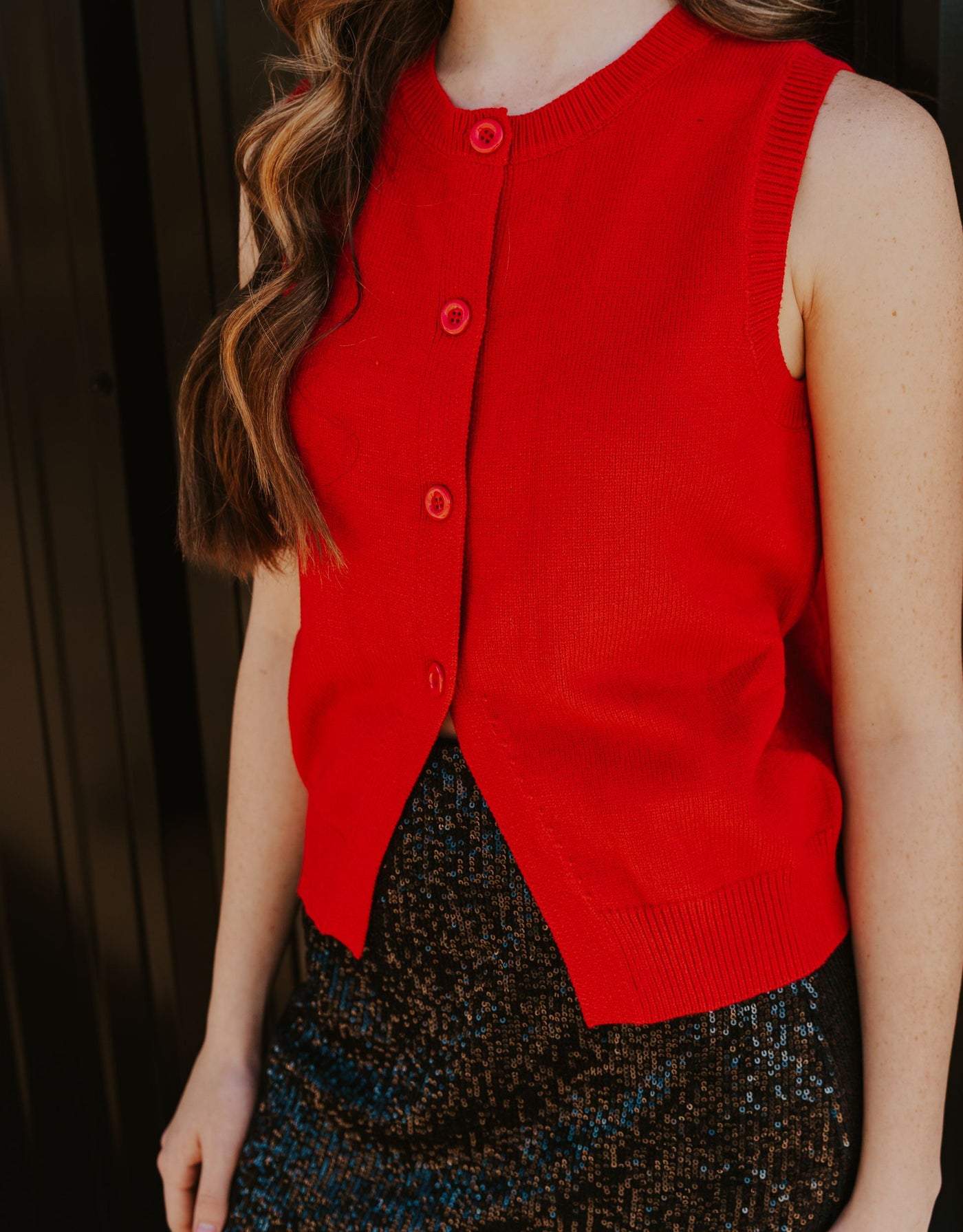 Red Sleeveless Sweater SWT2275