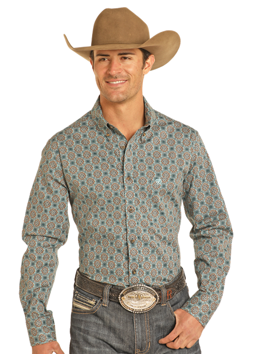 Teal RR Woven Long Sleeve Shirt BMB2S04724