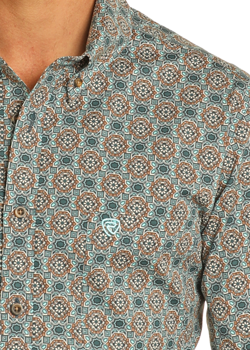 Teal RR Woven Long Sleeve Shirt BMB2S04724