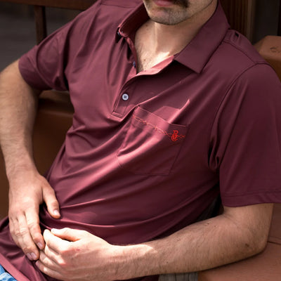 Raised by Coyotes Texas Maroon Bootstitch Pocket Polo