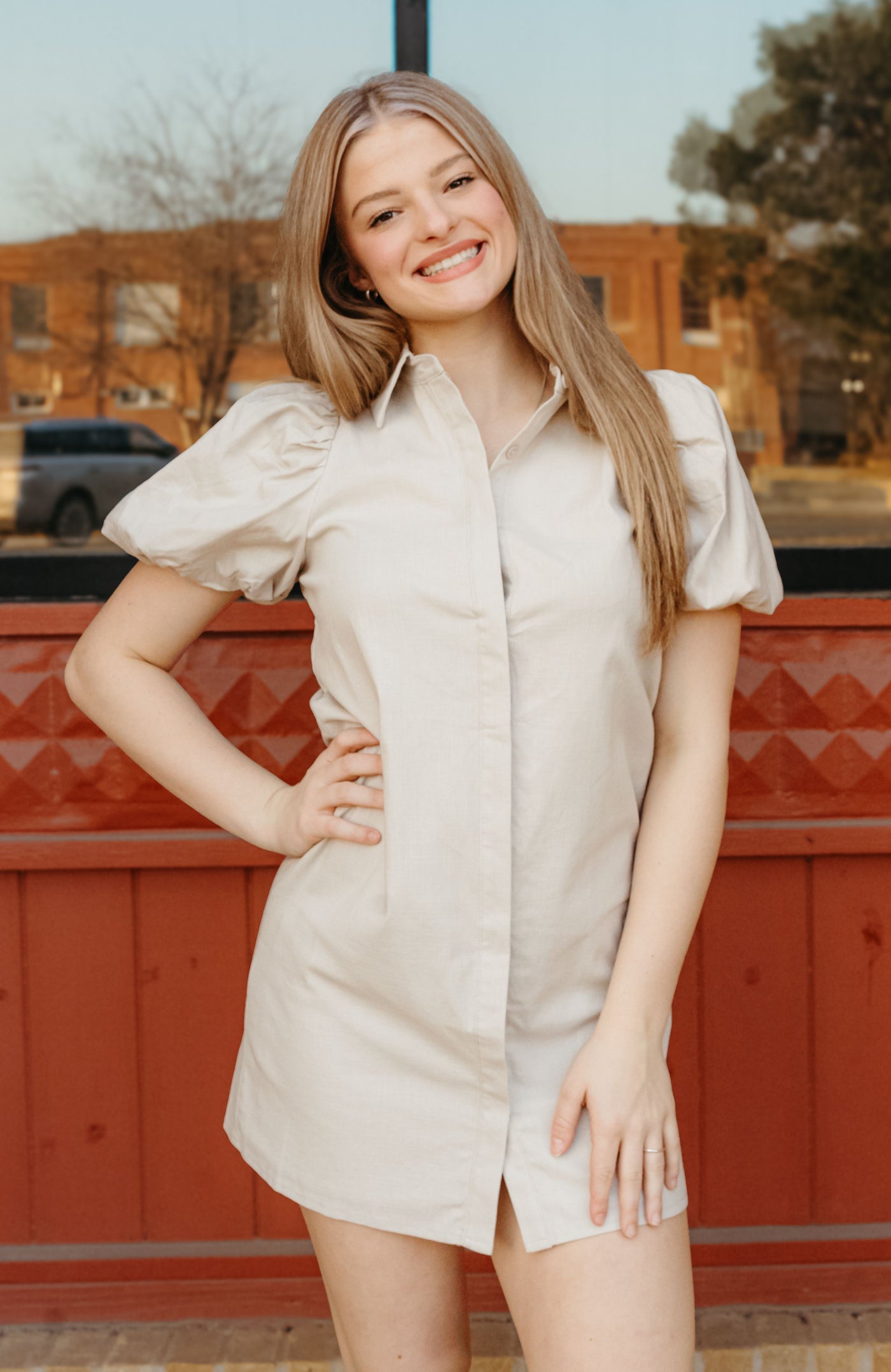 Oatmeal Button Down Shift Dress CD04468