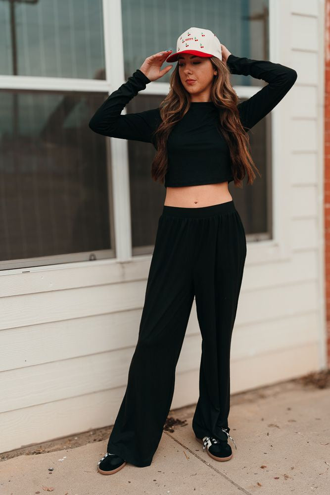 Black Knit Top and Pant Set WL24-9294