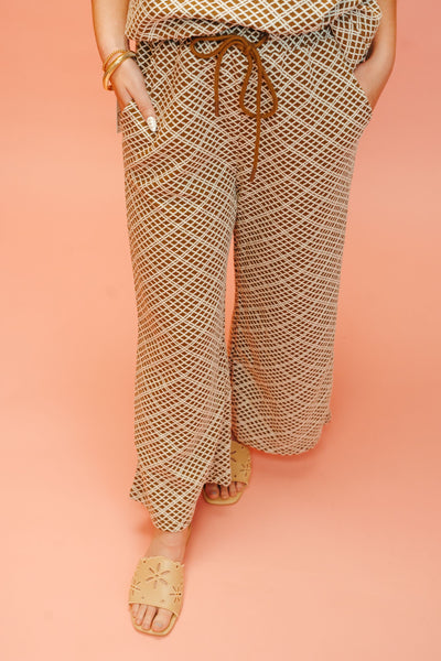 Brown Cropped Wide Texture Pants P7305