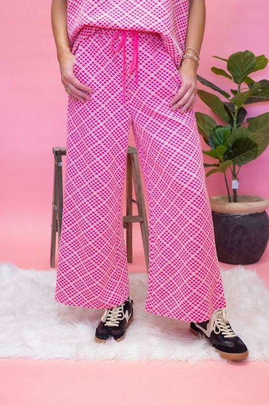 Pink Cropped Wide Texture Pants P7305