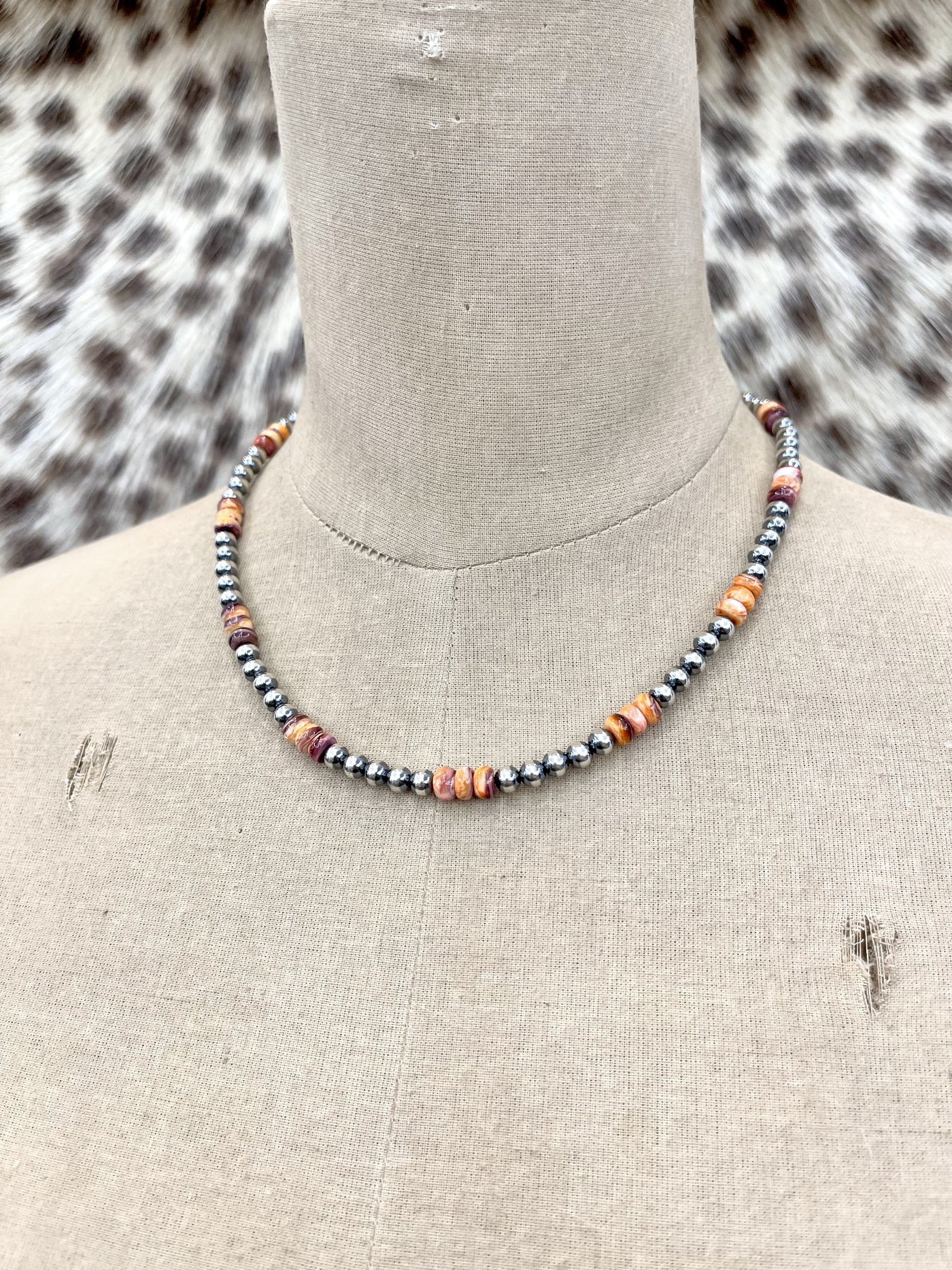 18" 5MM Pearl/Orange Spiny Rondelle Necklace