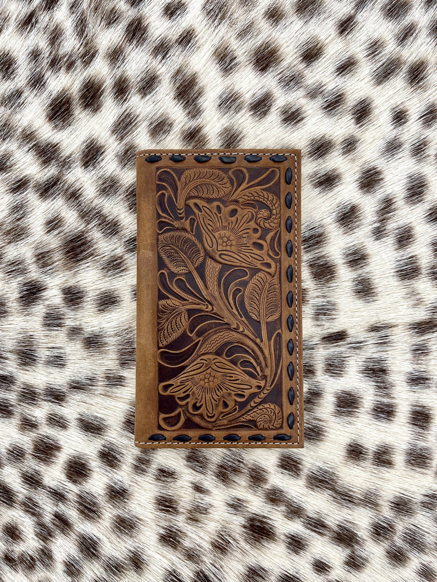 Nocona Wallets Men's Leather Floral Buck Laced Brown Money Clip N5415302