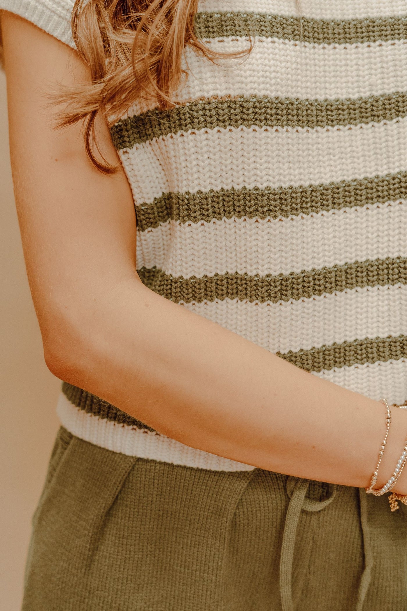 White/Forest Green Striped Top