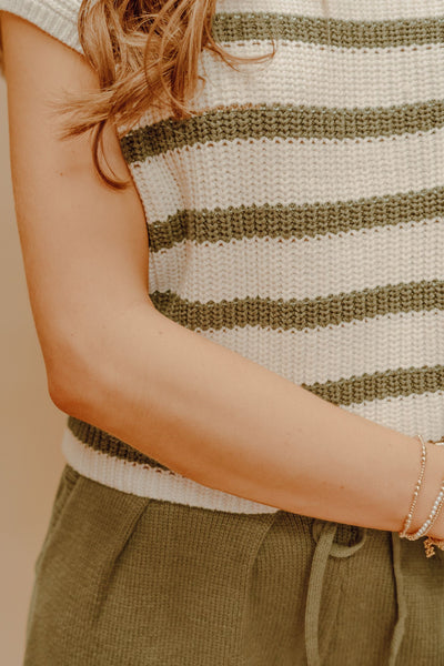 White/Forest Green Striped Top