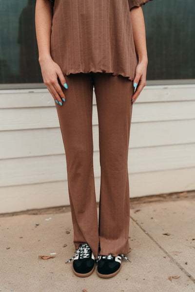 Chestnut Ribbed Knit Top and Pant Set WL24-8803