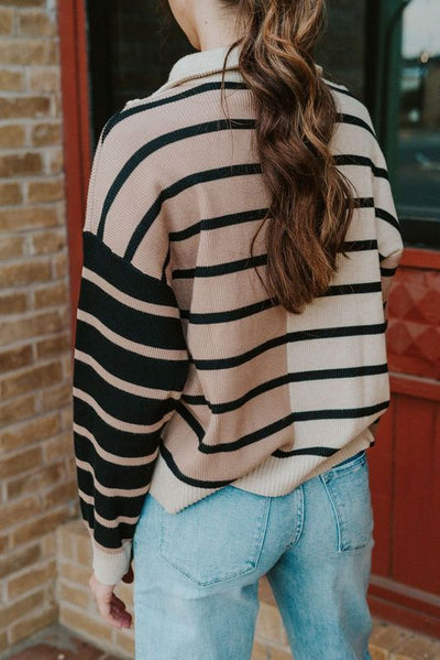 Ecru Multi Striped Pullover Knit Top T25189