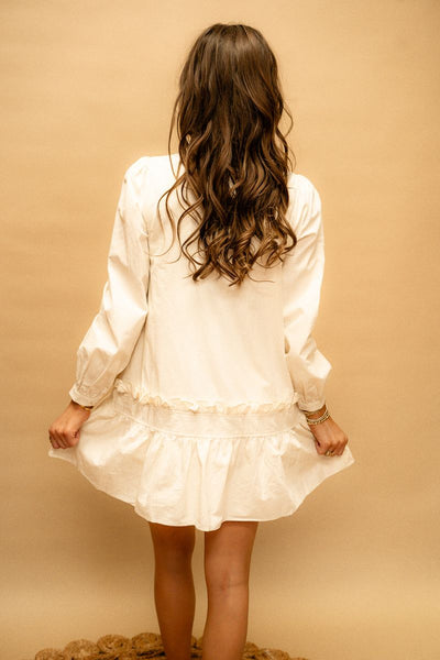 Cream Button Down Pleated Dress CD04817