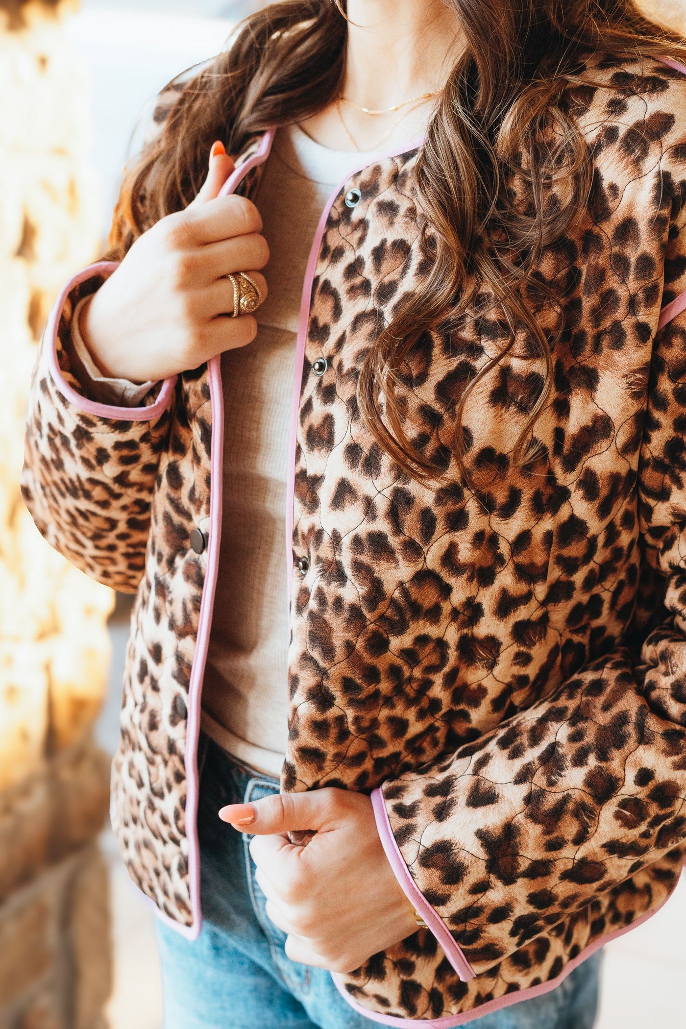 Brown Leopard Snap Jacket w/Print Detail J24807