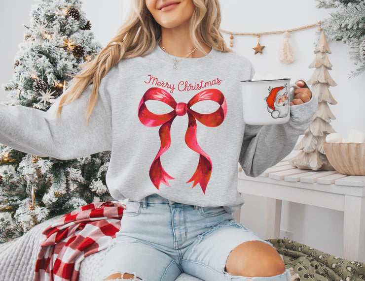 Merry Christmas Bow Grey Sweatshirt