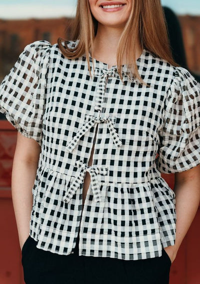 Norah Blouse in Gingham Print Black/White S1609T-2