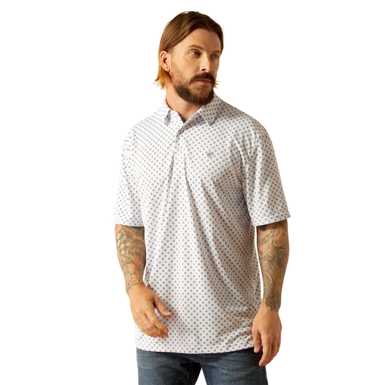 Ariat Men's All Over Print Polo White Geo 10055186