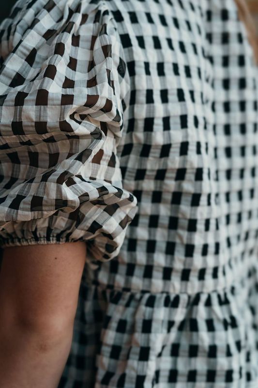 Norah Blouse in Gingham Print Black/White S1609T-2