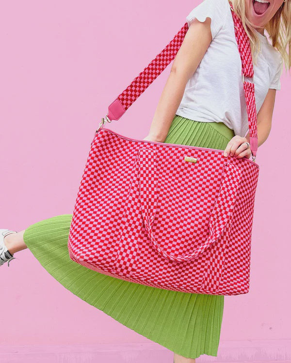 Pink XL Checkered Duffle Bag