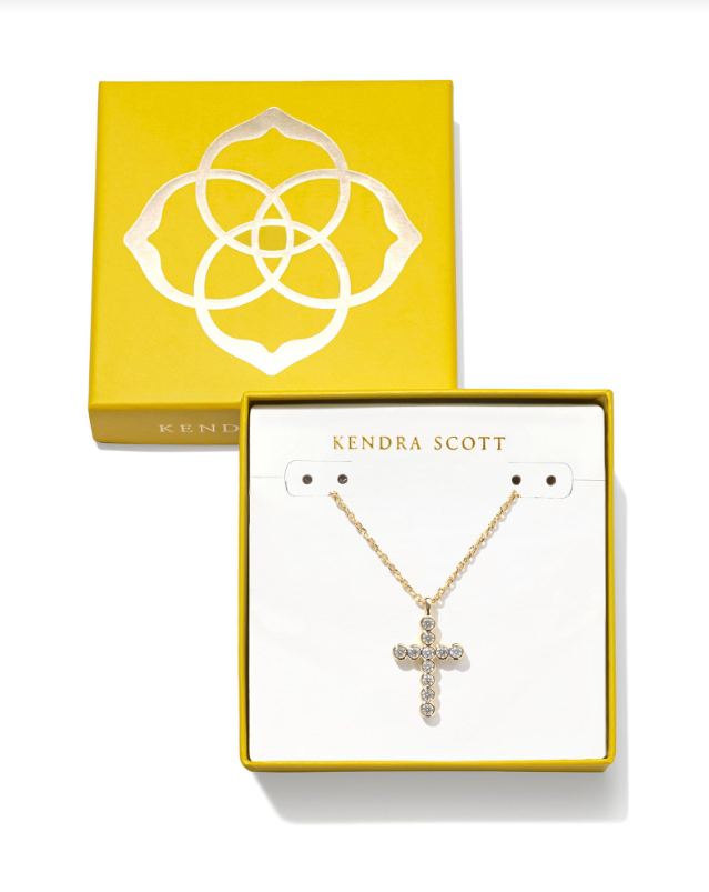 KS Boxed Cross Crystal Pendant Gold