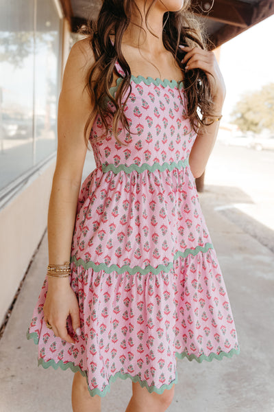 Punch/Sage Floral Tiered Mini Dress WL24-9913