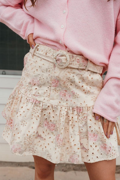 Pink Minos Skirt with Floral Eyelet Embroidery S1275S-3